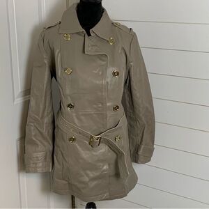 IMAN Gray Leather Double Breasted Trench Coat size Medium minimalist clean girl